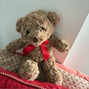 Adorable Brown Teddy Bear with Red Bow